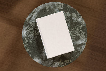 Blank book on round table. 3d renderの写真素材