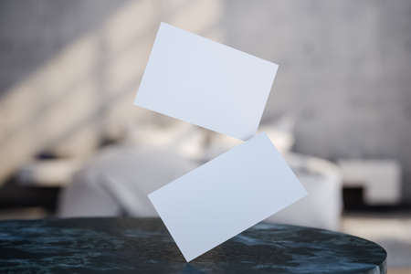 Empty business cards hanging in bedroom. 3d renderの写真素材
