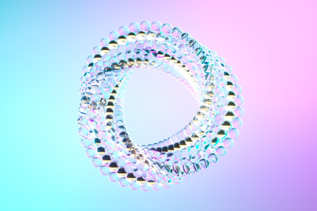 3D render twisted geometric figure made of glass ballsの写真素材