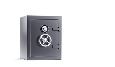 3D render of metallic safe deposit box with code lock on white isolated backgroundの写真素材