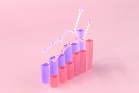 3D rendering of trading diagrams against pink background