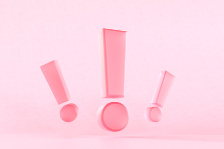 Pink 3D exclamation marks levitatingの写真素材