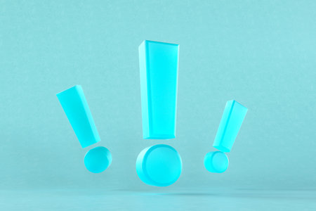 blue 3D exclamation marks levitatingの写真素材