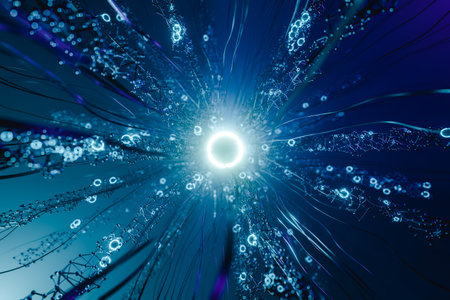 Virtual network with glowing center. 3d renderの写真素材