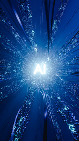 AI network with many wires. 3d renderの写真素材