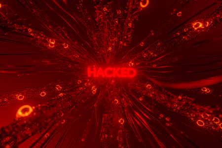 Red network with Hacked inscription. 3d renderの写真素材