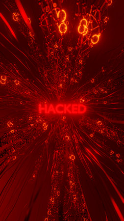Red network with Hacked inscription. 3d renderの写真素材