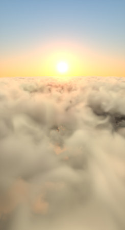 3D illustration. Sun over clouds at sunrise.の写真素材