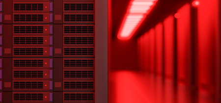 Server rack toned in red neon colorの写真素材