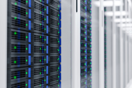 Panels of a data center server room 3d renderの写真素材