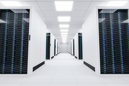 Server room of a futuristic data center 3d renderの写真素材