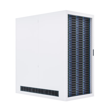 Modern server rack on white backgroundの写真素材