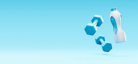 3D illustration. Dumbbells and a bottle of water on an isolated background.の写真素材