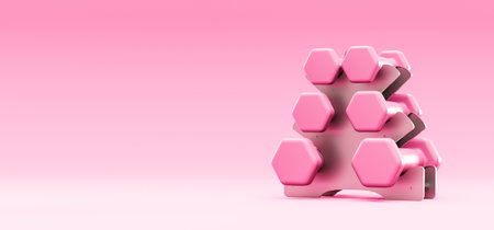 3D illustration. Dumbbells placed in a weight rack on an isolated background.の写真素材