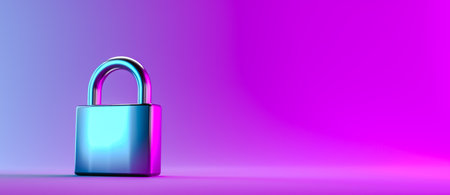 Metal padlock against neon background as symbol of security. 3d renderの写真素材