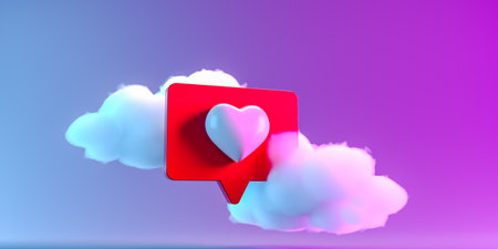 Message with like symbol amidst clouds. 3d renderの写真素材