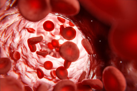 Red blood cells in vein, 3d render
