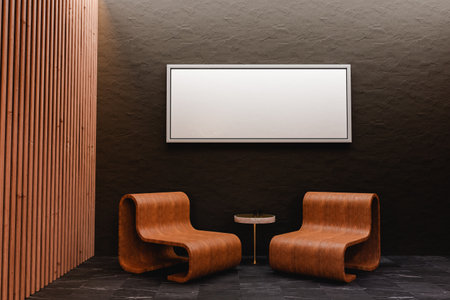 Lounge area with blank banner in frameの写真素材
