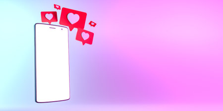 Smartphone with bunch of liked messages. 3d renderの写真素材