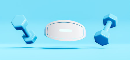 Dumbbells and VR goggles for fitness workoutの写真素材