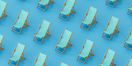 Background of similar deckchairs placed in row in studioの写真素材