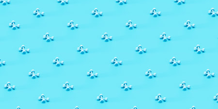 3D illustration. Many dumbbells on a blue background.の写真素材