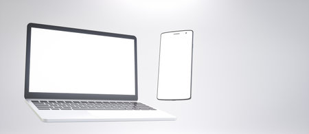 Blank screens of a laptop and a mobile 3d renderの写真素材