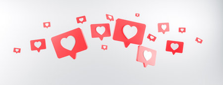Social media notification like icon in red rounded square pin on white background. 3d renderの写真素材