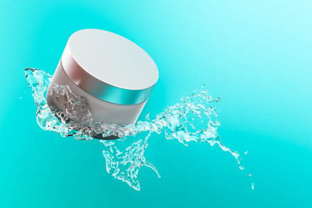 Cosmetic cream jar in waterの写真素材