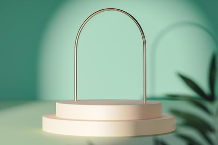Arched pedestal for product on green backdrop. 3d renderの写真素材