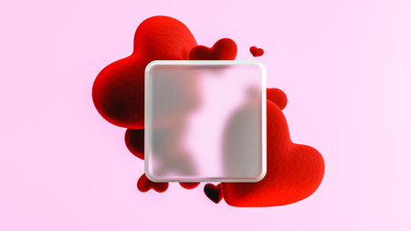 3D rendering of matte square against red heartsの写真素材