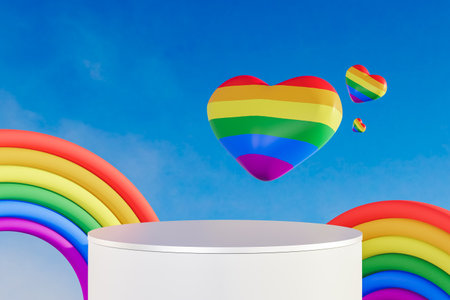 Rainbow on top of a product stand. 3d renderの写真素材