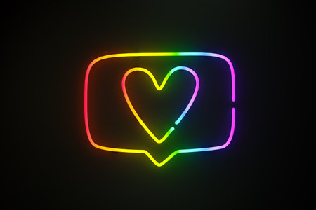 3D render illustration of glowing neon heart inside frameの写真素材