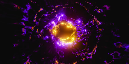 3D render of 4K UHD neon light with glowing yellow and orange color effectの写真素材