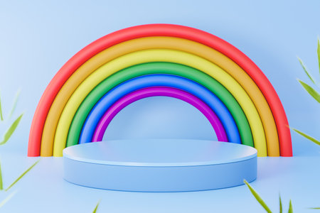 Rainbow on top of a product counter. 3d ilustrationの写真素材
