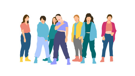 Young stylish people in colorful clothes