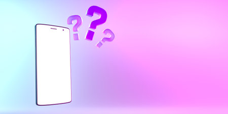 Smartphone with bunch of question mark symbols . 3d renderの写真素材