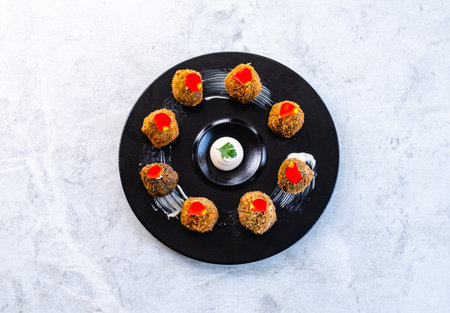 Delicious croquettes served on plateの写真素材