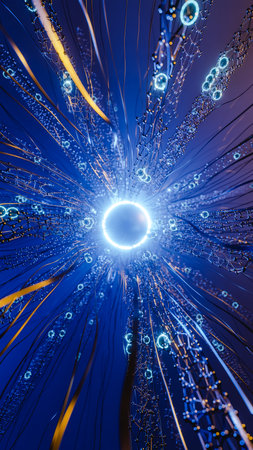 Virtual network with glowing center. 3d renderの写真素材