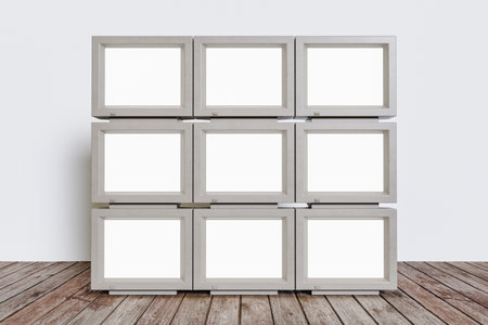 Multiple Retro television placed on woodenの写真素材