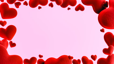 Red velvet hearts on pink background. 3d renderの写真素材