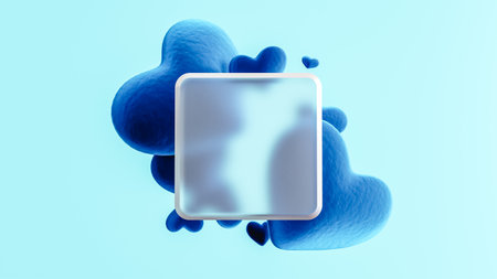 3D rendering of matte square against blue heartsの写真素材