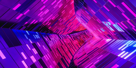 3D render road surrounded by pink crystals.の写真素材