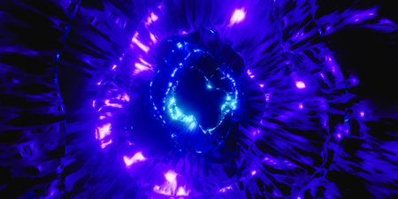 3D render of 4K UHD neon light with glowing blue and purple color effectの写真素材