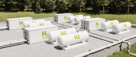 Hydrogen tanks in facility. 3D render.の写真素材