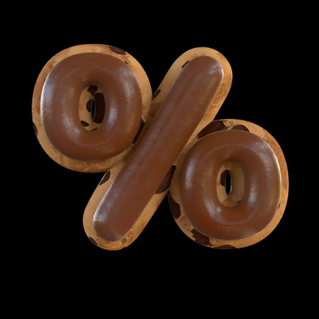 3d rendering of the or percentage sign recreating a cookie with chocolate on topの写真素材