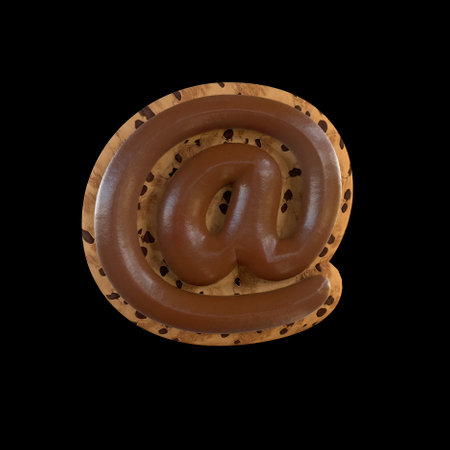 3d rendering of the at sign recreating a cookie with chocolate on topの写真素材