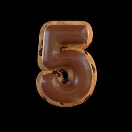 3d rendering of the 5 or five number recreating a cookie with chocolate on topの写真素材