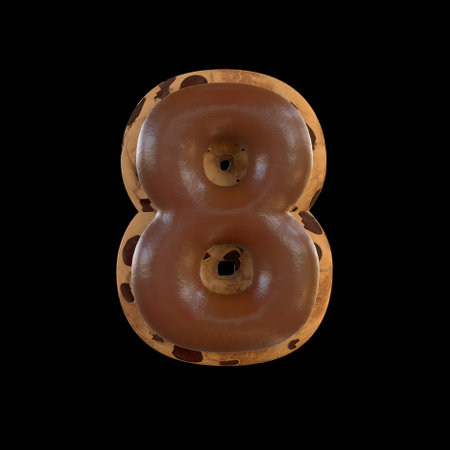 3d rendering of the 8 or eight number recreating a cookie with chocolate on topの写真素材