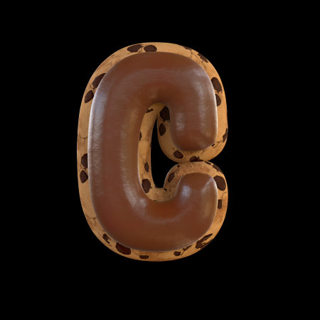 3d rendering of the C letter recreating a cookie with chocolate on topの写真素材